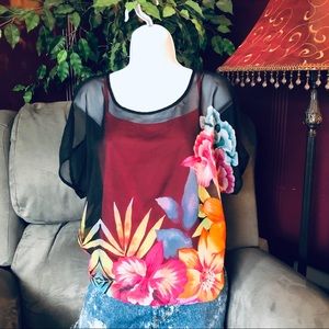 Maurices sheer floral print cold shoulder blouse